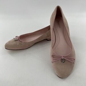 Ann Taylor Ballet Flat Womens Blush Pink Suede Leather‎ Rhinestone Charm Bow 10M
